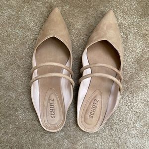 Suede pointy toe mule flats